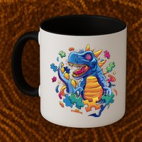 Autism Dinosaur And Puzzle Pieces Mug