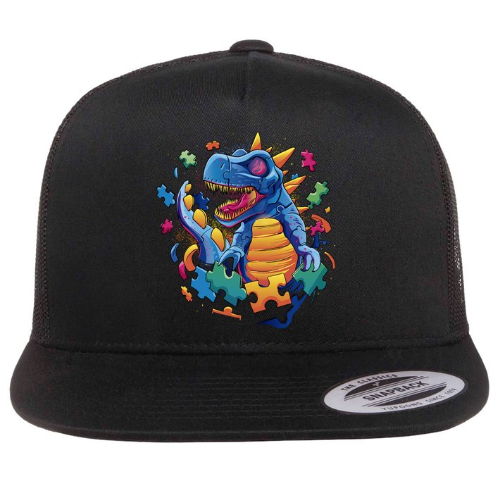 Autism Dinosaur And Puzzle Pieces Flatbill Hat