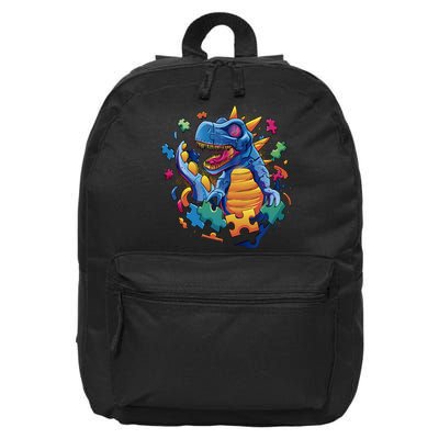 Autism Dinosaur And Puzzle Pieces 16 in Basic Backpack