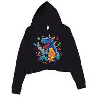 Autism Dinosaur And Puzzle Pieces Crop Fleece Hoodie