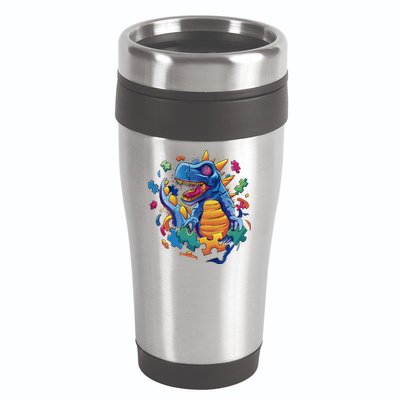 Autism Dinosaur And Puzzle Pieces 16oz Travel Tumbler