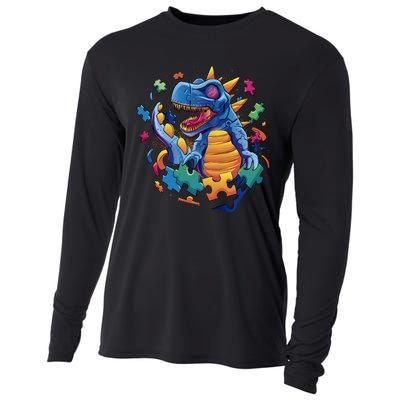 Autism Dinosaur And Puzzle Pieces Cooling Performance Long Sleeve Crew