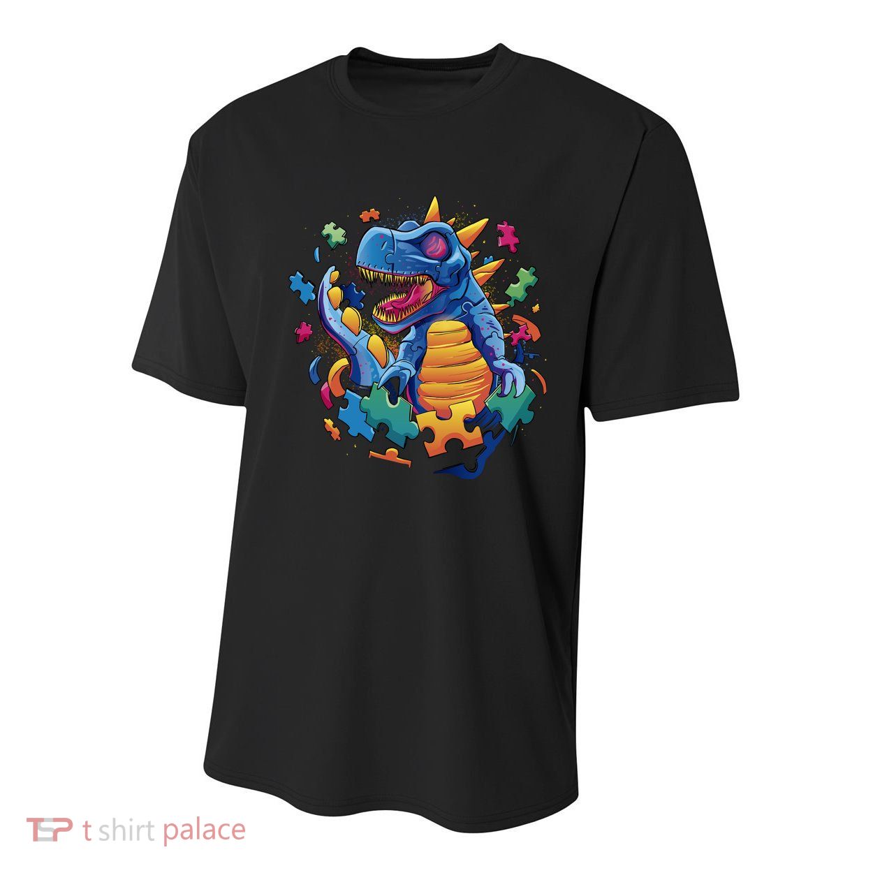 Autism Dinosaur And Puzzle Pieces Youth Performance Sprint T-Shirt