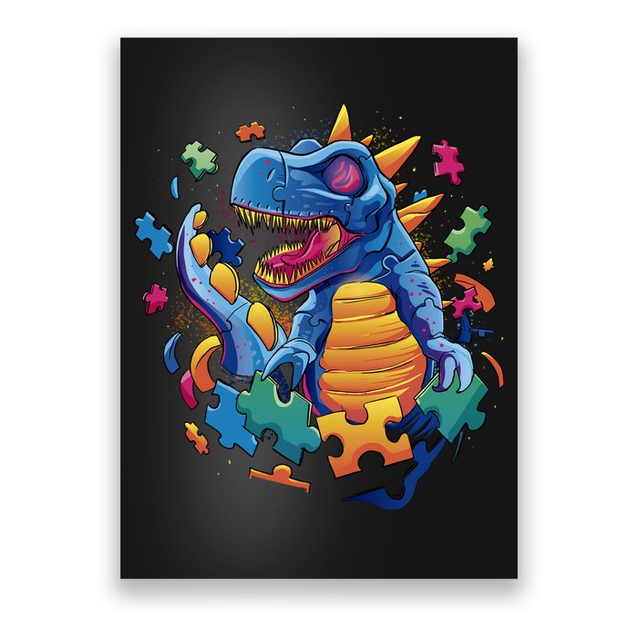 Autism Dinosaur And Puzzle Pieces Poster