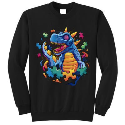 Autism Dinosaur And Puzzle Pieces Tall Sweatshirt