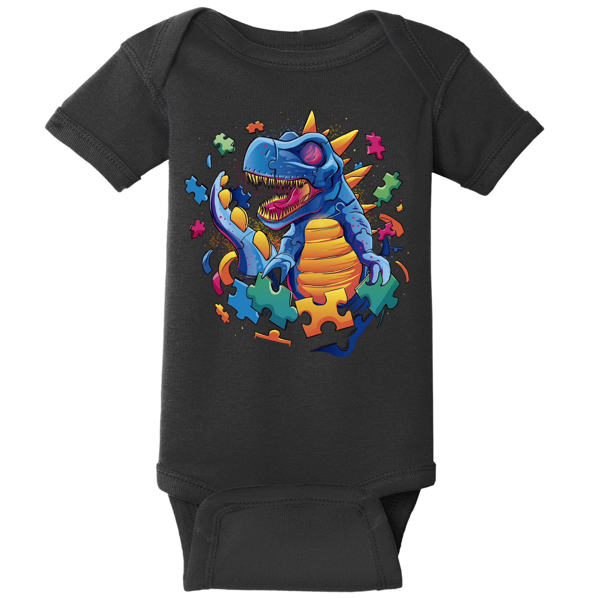 Autism Dinosaur And Puzzle Pieces Baby Bodysuit