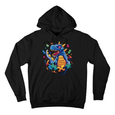 Autism Dinosaur And Puzzle Pieces Tall Hoodie