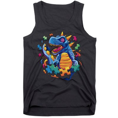 Autism Dinosaur And Puzzle Pieces Tank Top