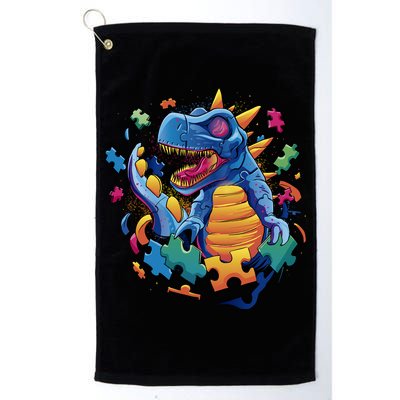 Autism Dinosaur And Puzzle Pieces Golf Towel