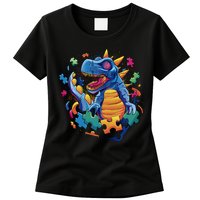 Autism Dinosaur And Puzzle Pieces Womens T-Shirt
