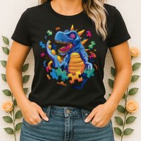 Autism Dinosaur And Puzzle Pieces Womens T-Shirt