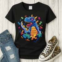 Autism Dinosaur And Puzzle Pieces Womens T-Shirt