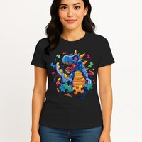 Autism Dinosaur And Puzzle Pieces Womens T-Shirt