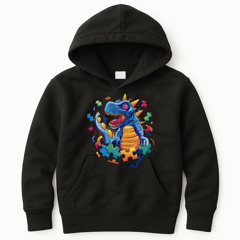 Autism Dinosaur And Puzzle Pieces Kids Hoodie