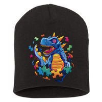 Autism Dinosaur And Puzzle Pieces Short Acrylic Beanie