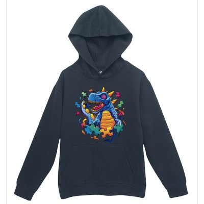 Autism Dinosaur And Puzzle Pieces Urban Pullover Hoodie