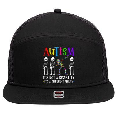 Autism Different Ability Autistic Dabbing Skeleton Great Gift 7 Panel Mesh Trucker Snapback Hat