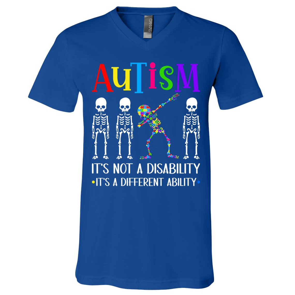 Autism Different Ability Autistic Dabbing Skeleton Great Gift V-Neck T-Shirt