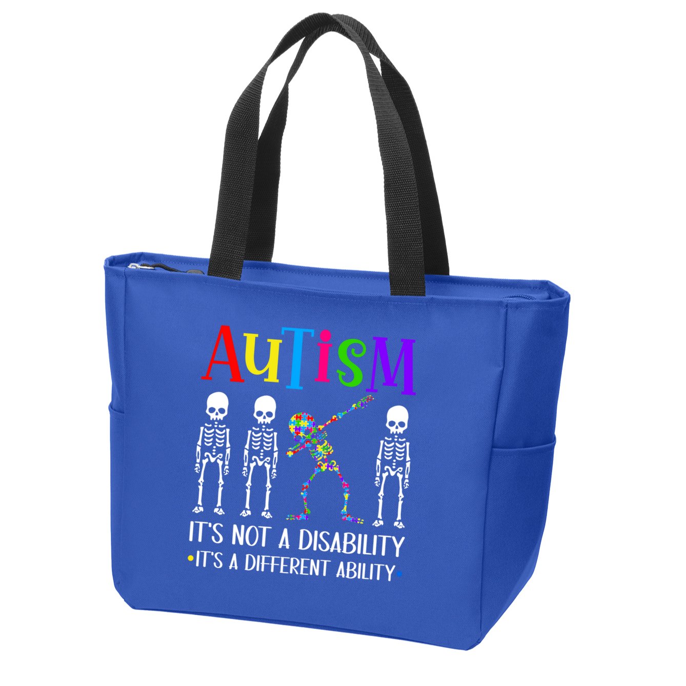 Autism Different Ability Autistic Dabbing Skeleton Great Gift Zip Tote Bag