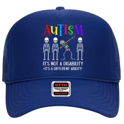 Autism Different Ability Autistic Dabbing Skeleton Great Gift High Crown Mesh Back Trucker Hat