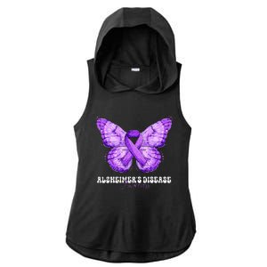 Alzheimers Disease Awareness Month Purple Ribbon Butterfly Ladies PosiCharge Tri-Blend Wicking Draft Hoodie Tank