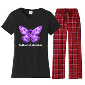 Alzheimers Disease Awareness Month Purple Ribbon Butterfly Women's Flannel Pajama Set