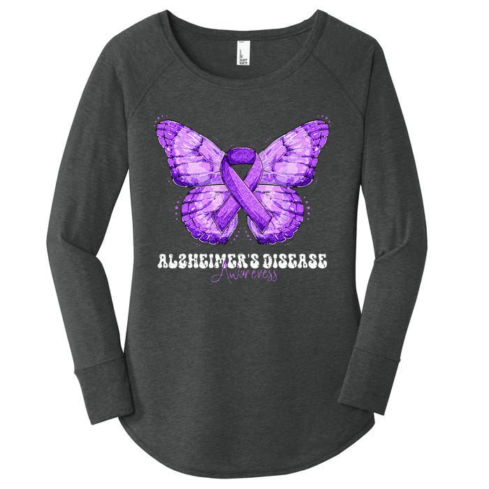 Alzheimers Disease Awareness Month Purple Ribbon Butterfly Women's Perfect Tri Tunic Long Sleeve Shirt