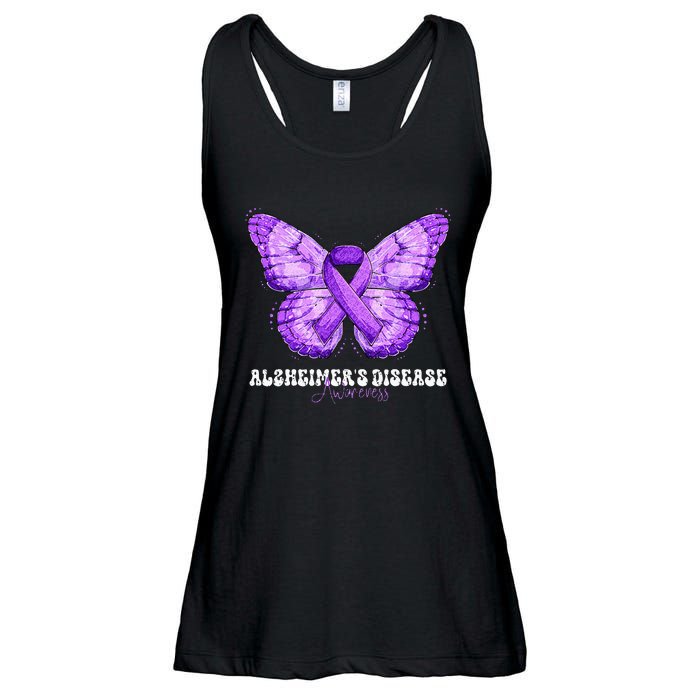 Alzheimers Disease Awareness Month Purple Ribbon Butterfly Ladies Essential Flowy Tank