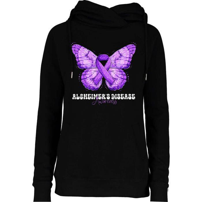 Alzheimers Disease Awareness Month Purple Ribbon Butterfly Womens Funnel Neck Pullover Hood