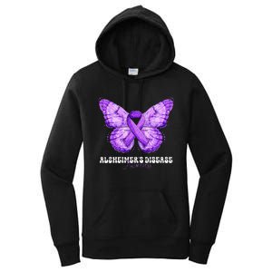 Alzheimers Disease Awareness Month Purple Ribbon Butterfly Women's Pullover Hoodie