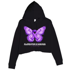 Alzheimers Disease Awareness Month Purple Ribbon Butterfly Crop Fleece Hoodie