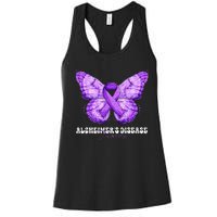 Alzheimers Disease Awareness Month Purple Ribbon Butterfly Women's Racerback Tank