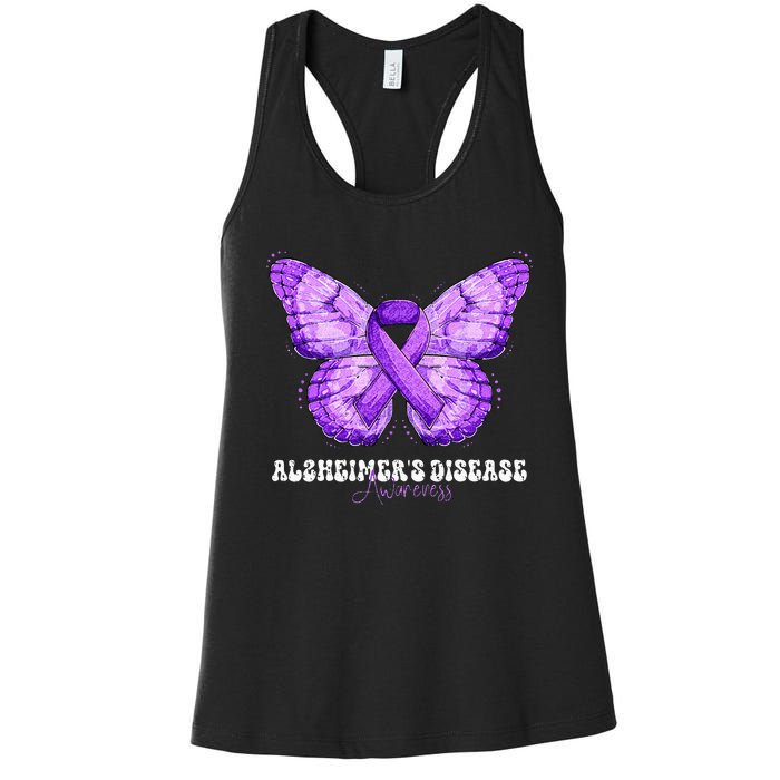 Alzheimers Disease Awareness Month Purple Ribbon Butterfly Women's Racerback Tank