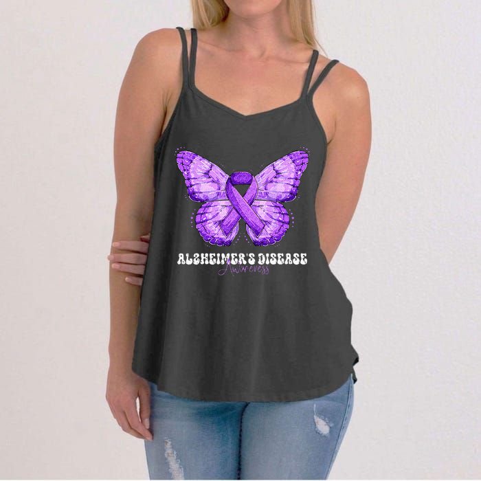 Alzheimers Disease Awareness Month Purple Ribbon Butterfly Women's Strappy Tank