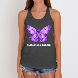 Alzheimers Disease Awareness Month Purple Ribbon Butterfly Women's Knotted Racerback Tank