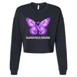 Alzheimers Disease Awareness Month Purple Ribbon Butterfly Cropped Pullover Crew