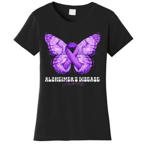 Alzheimers Disease Awareness Month Purple Ribbon Butterfly Women's T-Shirt