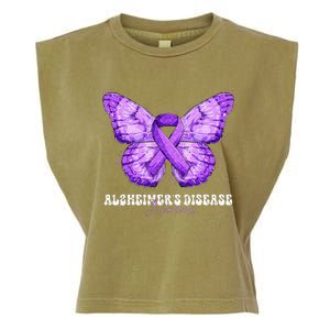 Alzheimers Disease Awareness Month Purple Ribbon Butterfly Garment-Dyed Women's Muscle Tee