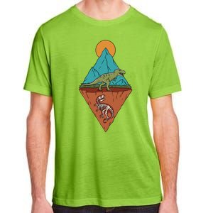 A Dinosaur And A Skeleton In A Mountainous Landscape Nature Dinosaur Skeleton Adult ChromaSoft Performance T-Shirt