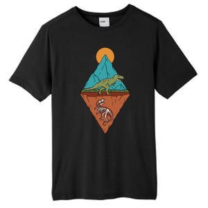 A Dinosaur And A Skeleton In A Mountainous Landscape Nature Dinosaur Skeleton Tall Fusion ChromaSoft Performance T-Shirt