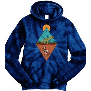 A Dinosaur And A Skeleton In A Mountainous Landscape Nature Dinosaur Skeleton Tie Dye Hoodie