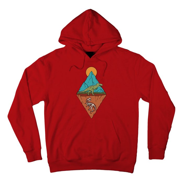 A Dinosaur And A Skeleton In A Mountainous Landscape Nature Dinosaur Skeleton Hoodie