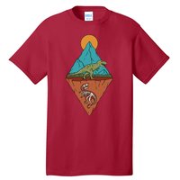 A Dinosaur And A Skeleton In A Mountainous Landscape Nature Dinosaur Skeleton Tall T-Shirt