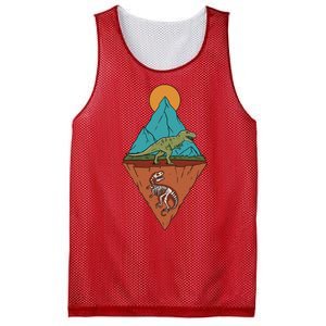 A Dinosaur And A Skeleton In A Mountainous Landscape Nature Dinosaur Skeleton Mesh Reversible Basketball Jersey Tank