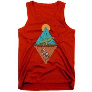 A Dinosaur And A Skeleton In A Mountainous Landscape Nature Dinosaur Skeleton Tank Top