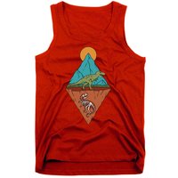 A Dinosaur And A Skeleton In A Mountainous Landscape Nature Dinosaur Skeleton Tank Top