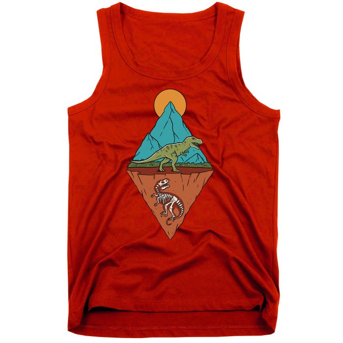 A Dinosaur And A Skeleton In A Mountainous Landscape Nature Dinosaur Skeleton Tank Top