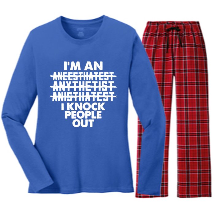 Anesthesia Doctor Anesthesiologist Knock People Out Gift Great Gift Women's Long Sleeve Flannel Pajama Set 