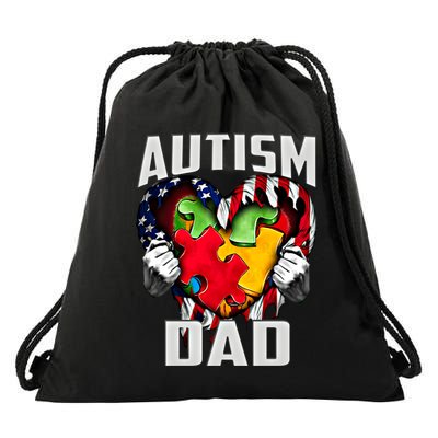 Autism Dad Awareness Love Heart Usa Flag Puzzle Piece Father Cute Gift Drawstring Bag