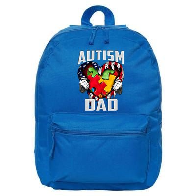 Autism Dad Awareness Love Heart Usa Flag Puzzle Piece Father Cute Gift 16 in Basic Backpack